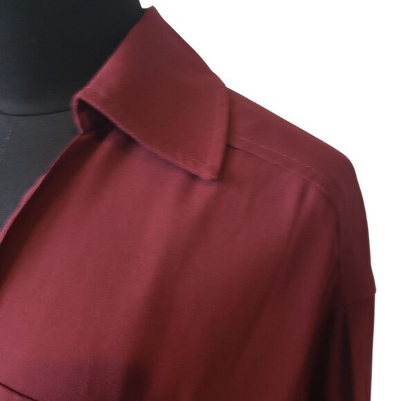 NEW Ramy Brook Summer Long Sleeve Pocket Mini Wrap Dress Cabernet Red Maroon XS - Picture 9 of 13